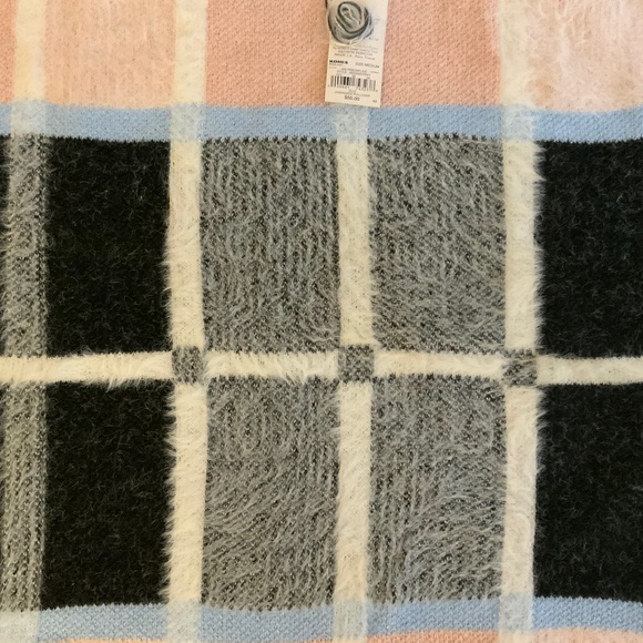 Elle Fuzzy Plaid Cozy Dressy Sweater Soft Check Knit Pullover Scallop Neckline - Picture 3 of 6